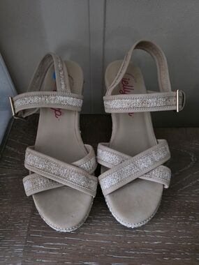 Jellypop Neutral Beige Crisscross Wedge Sandals
